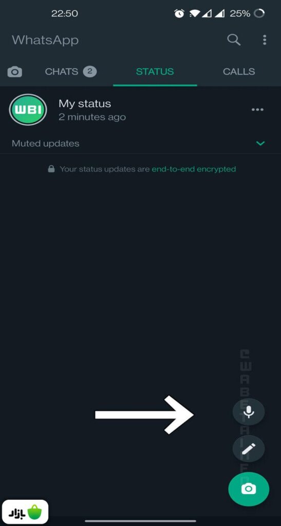 با زدن روی علامت بلندگو، میتوانید وضعیت صوتی در واتساپ بگذارید