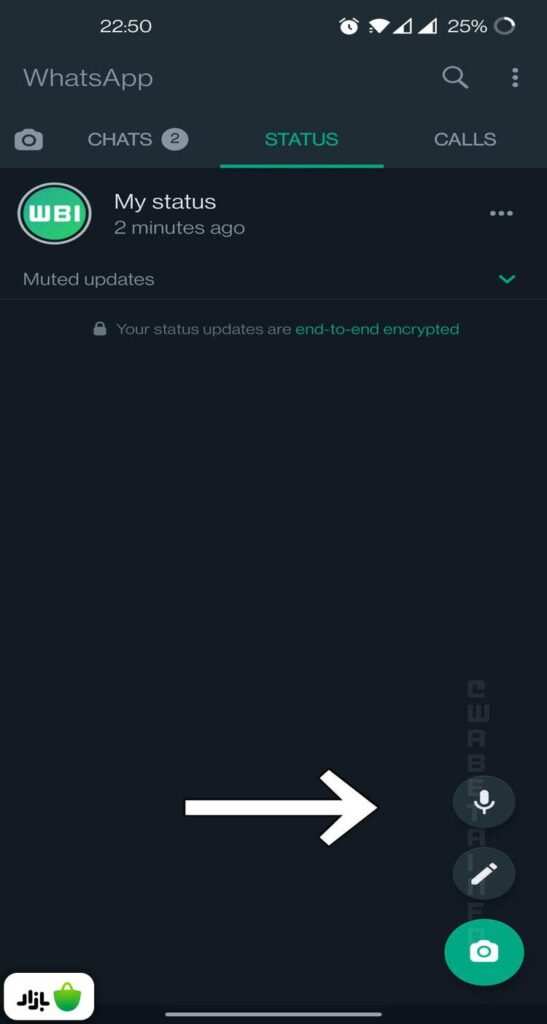 با زدن روی علامت بلندگو، می‌توانید وضعیت صوتی در واتساپ بگذارید