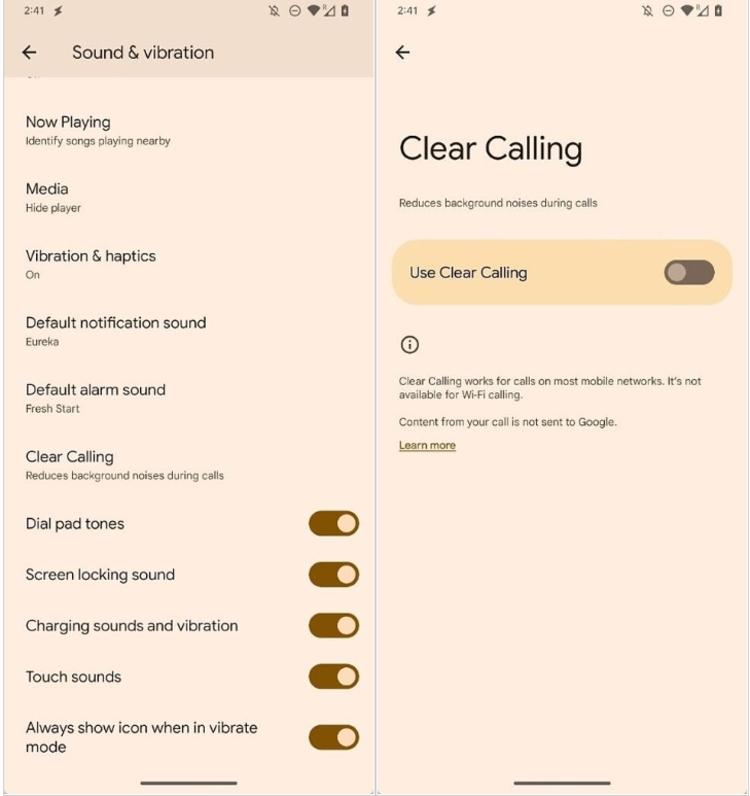 قابلیت clear calling هنوز به نسخه‌ی رسمی اندروید ۱۳ اضافه نشده و معلوم نیست گوگل چه زمانی قصد دارد آن را برای تمامی کاربران عرضه کند