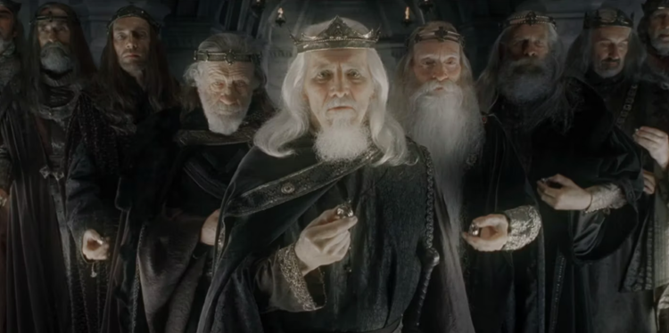 9 پادشاه انسان که در اوایل فیلم ارباب حلقه‌ها از سائرون حلقه جادویی دریافت کردند.