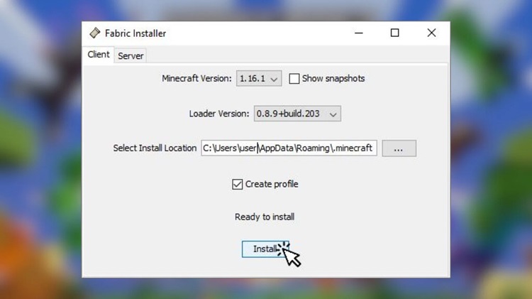 صفجه نصب Fabric برای بازی ماینکرفت 