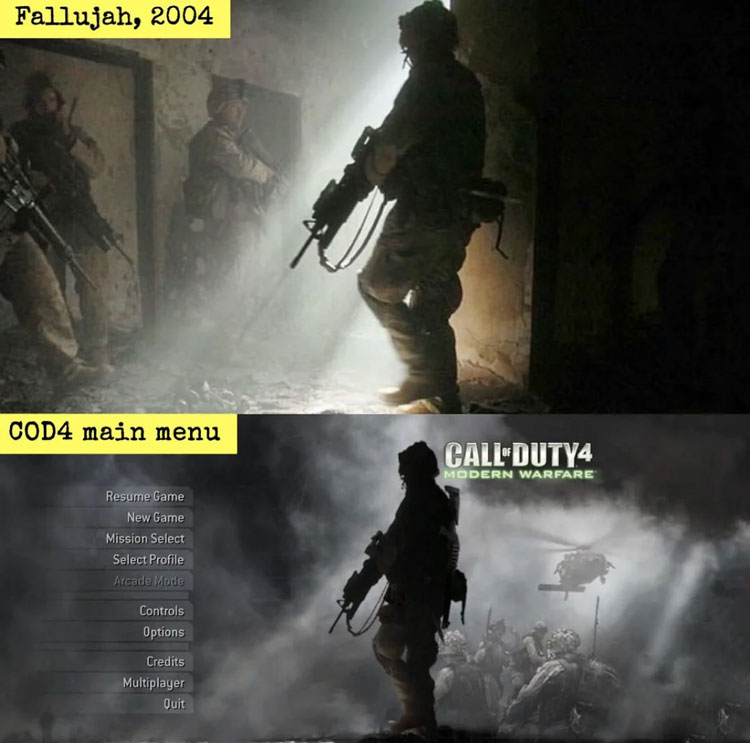 شباهت منوی بازی Call of Duty 4: Modern Warfare به عکس واقعی