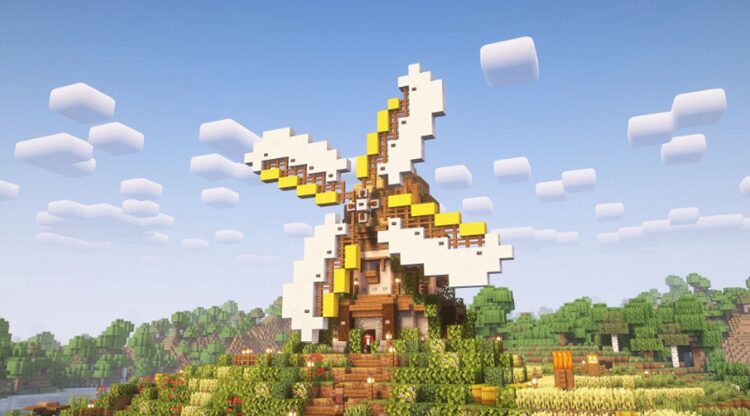 اسکرین شات زیبای گرفته شده از یک سازه آسیاب در بازی ماینکرفت