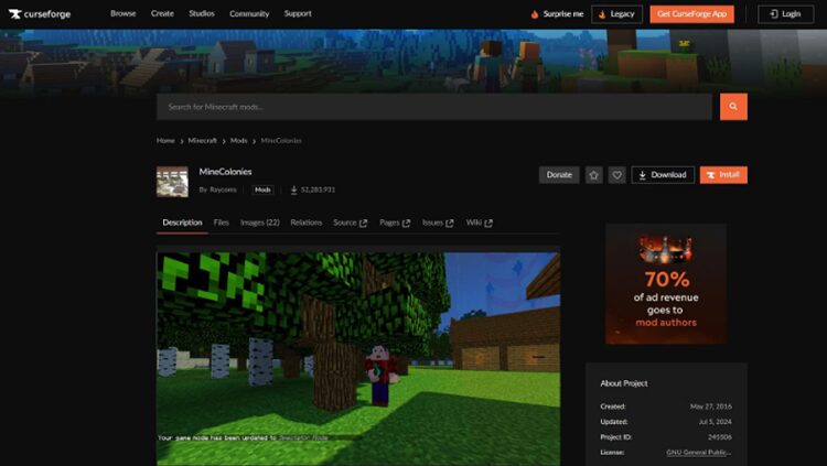 برای دانلود آخرین نسخه ماد MineColonies برای بازی ماینکرفت به وب سایت CurseForge بروید.