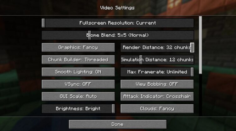 تنظیمات video در بازی ماینکرفت