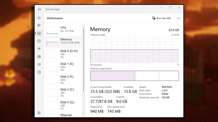 برای اینکه ماینکرفت فضای بیشتری داشته باشد، می‌توانید از Task manager ببینید هر کدام از برنامه‌ها چه حجمی از RAM و CPU شما را اشغال کرده‌اند