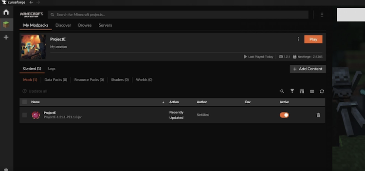 برای دانلود و نصب ماد ProjectE برای ماینکرفت از Curseforge loader استفاده کنید.