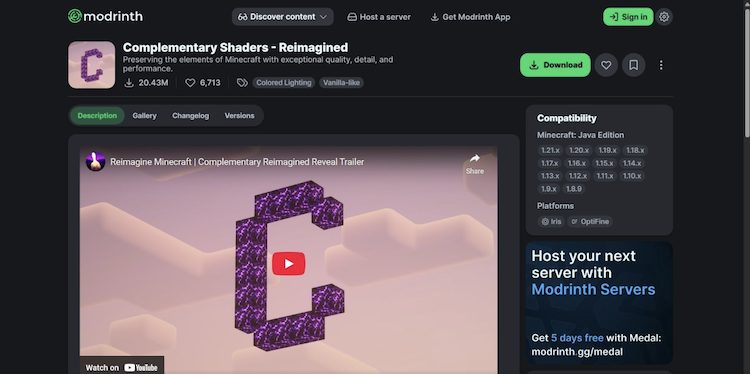 آخرین نسخه Complementary Shaders را دانلود کنید