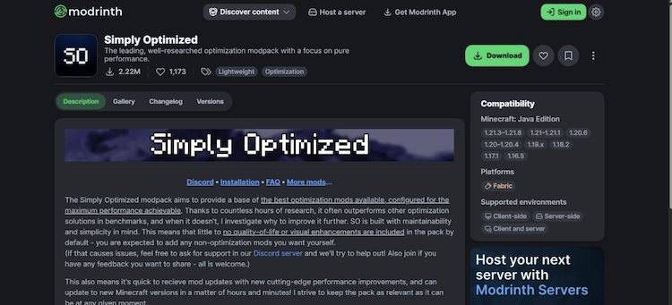Simply Optimized همچنین قصد دارد عملکرد بهتری در بازی ماینکرفت ارائه دهد.