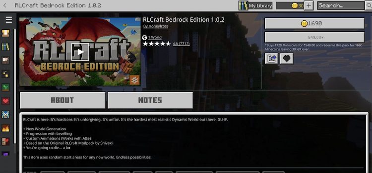 RLCraft را می‌توان از فروشگاه ماینکرفت بدراک خریداری و دانلود کرد.