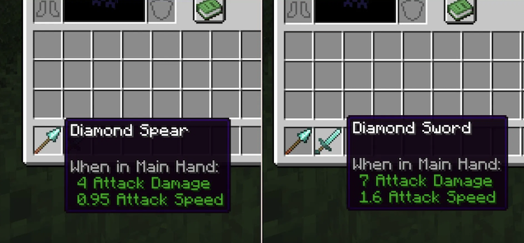 آسیب حمله پایه نیزه کمتر از شمشیر در بازی ماینکرفت است.