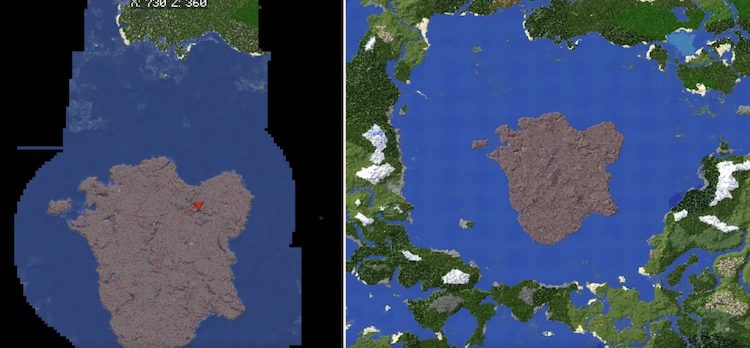 نقشه جهان فصل یازدهم Hermitcraft ماینرفت که توسط Cubfan فاش شده است.