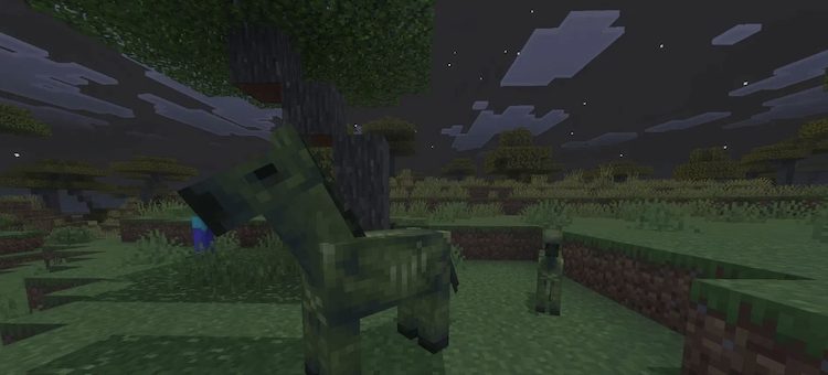 اسب زامبی ماینکرفت به طور طبیعی در ساوانا و بایوم‌های دشت در شب اسپاون می‌شود.