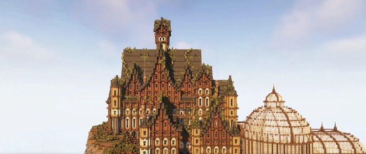 قلعهای که در بازی ماینکرفت ساخته شده و شبیه نقاشیهای رنسانس است.