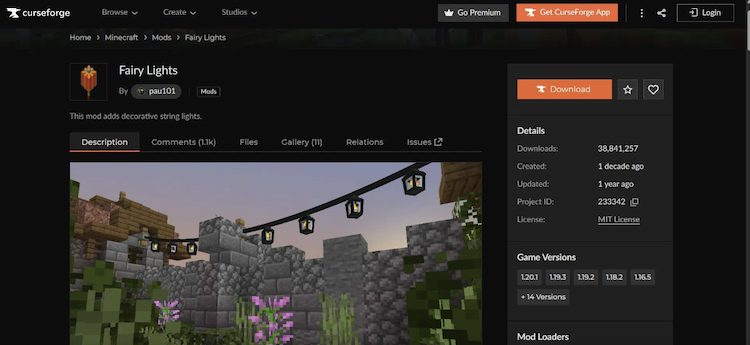 Fairy Lights را می‌توان به راحتی از وب‌سایت CurseForge دانلود کرد.