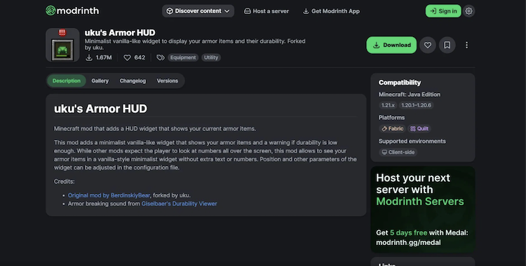 ماد armor HUD بهترین ماد موجود برای بازی ماینکرفت است.