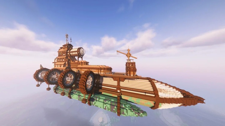 این کشتی در میان ابرهای ماینکرفت قرار دارد
