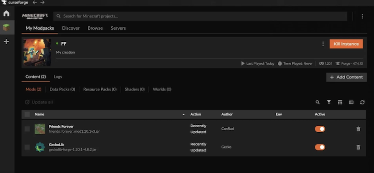 برای دانلود و نصب ماد Friends Forever ماینکرفت ، از لانچر Curseforge استفاده کنید.