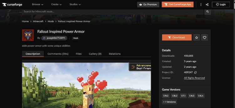 ماد Fallout Inspired Power Armor را می‌توان به راحتی از وب‌سایت CurseForge دانلود کرد.