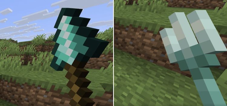 نیزه و نیزه ترایدنت در بازی ماینکرفت بسیار متفاوت به نظر میرسند.