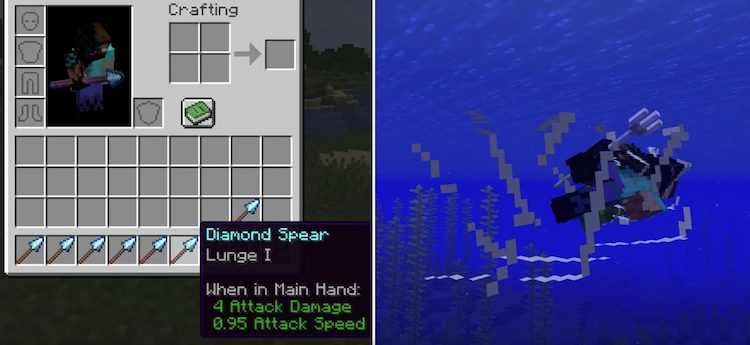 نیزه و نیزه ترایدنت ویژگیهای خاص متفاوتی در بازی ماینکرفت دارند.