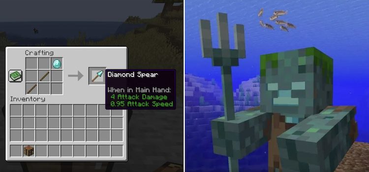 نیزه در مقایسه با نیزه ترایدنت در بازی ماینکرفت بسیار رایج است.