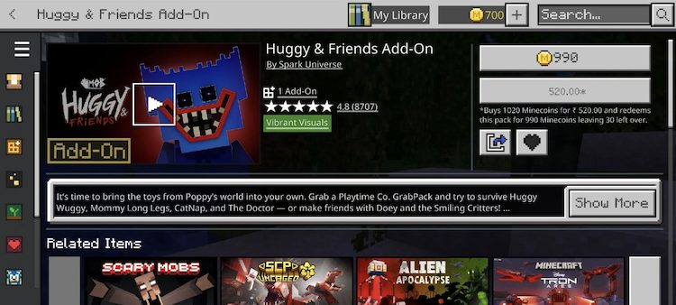 افزونه Huggy & Friends را میتوان از فروشگاه ماینکرفت خریداری کرد.