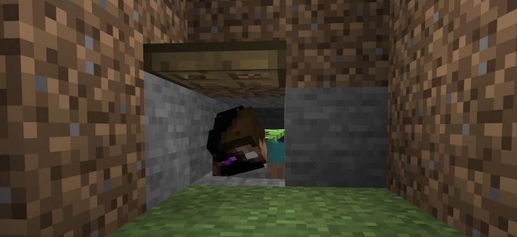 کراولینگ یا خزیدن فقط در صورتی در بازی ماینکرفت امکانپذیر است که بازیکنان خود را با پیستون یا ترپ در به سمت پایین فشار دهند.