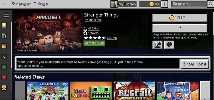 به مارکت پلیس بازی ماینکرفت بدراک بروید و افزونهی Stranger Things را تهیه کنید.