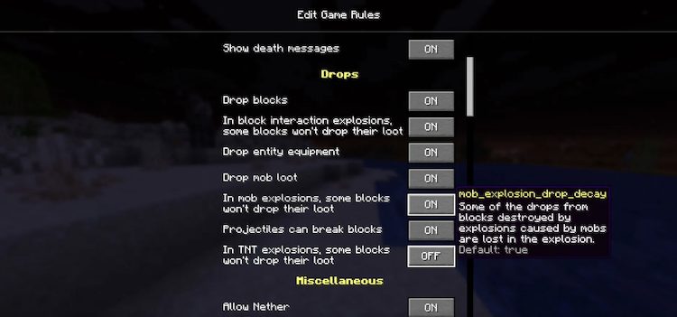 این گیم رول احتمال تخریب بلوکها توسط انفجارهای مربوط به مابها را در بازی ماینکرفت از بین میبرد.