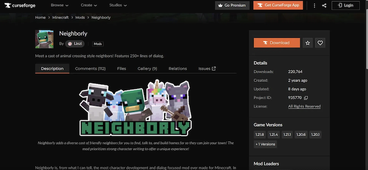 ماد Neighborly را میتوان از وبسایت CurseForge دانلود کرد.