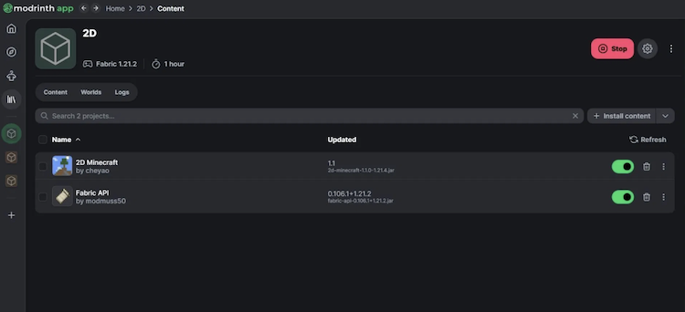 برای دانلود و نصب ماد دوبعدی ماینکرفت از لانچر Modrinth استفاده کنید.