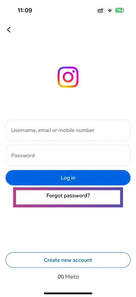 فراموش کردن پسورد اینستاگرام