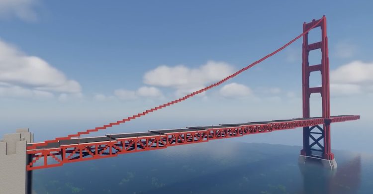 پل گلدن گیت که سازه بزرگی است، در بازی ماینکرافت ساخته شده است.