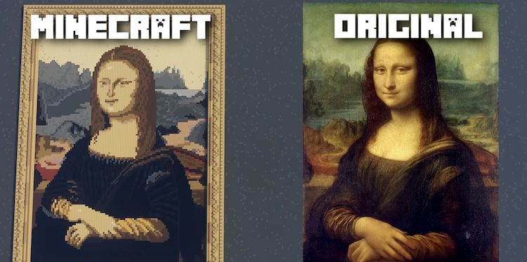 نقاشی مونالیزا اثر داوینچی ساخته شده در بازی ماینکرفت