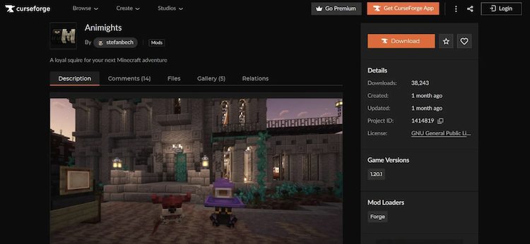 Animights را برای بازی ماینکرفت میتوان از وبسایت CurseForge دانلود کرد.