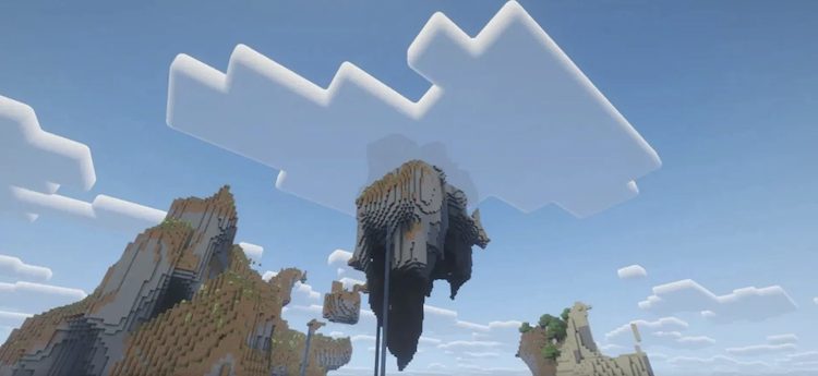 یکی از بازیکنان ماینکرفت یک کوه شناور با یک روستا پیدا کرده است.