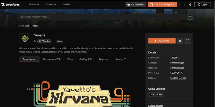 نیروانا را میتوانید از وبسایت CurseForge دانلود کنید.