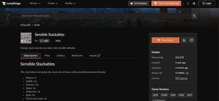 این ماد را میتوان به راحتی از وبسایت CurseForge دانلود کرد.