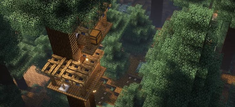 شما برای این که قبل از تاریک شدن هوا در بازی ماینکرفت سریعا بتوانید سرپناهی برای خود درست کنید، میتوانید یک سکو روی درخت درست کنید.