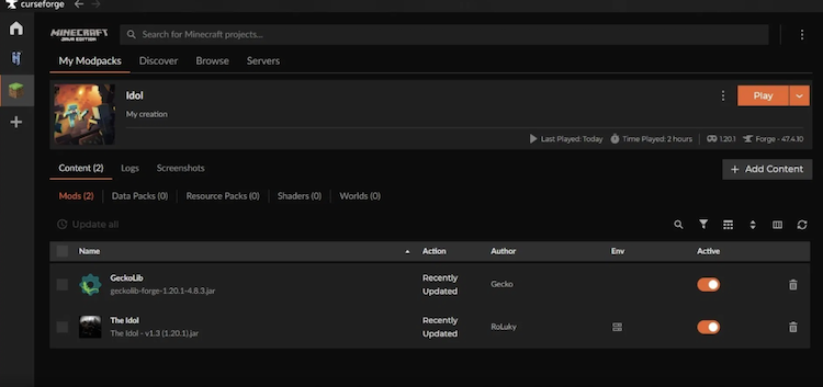 برای دانلود و نصب ماد Idol برای بازی ماینکرفت از لانچر Curseforge استفاده کنید.