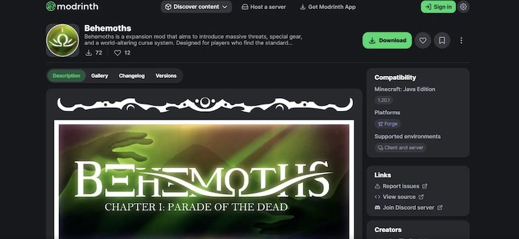 Behemoths را میتوان به راحتی از وبسایت Modrinth دانلود کرد.