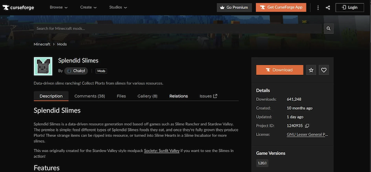 ماد Splendid Slimes را میتوان به راحتی از وبسایت CurseForge دانلود کرد.