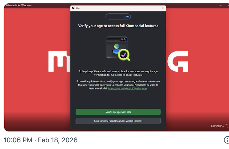سیستم تأیید سن ماینکرفت اکنون در بریتانیا کاملاً فعال شده است.