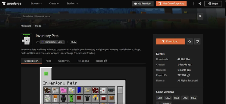 Inventory Pets را میتوان از وبسایت CurseForge دانلود کرد.