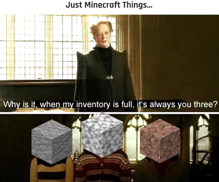 این میم از بازی ماینکرفت به بلوکهای بی مصرف موجود در بازی اشاره میکند.