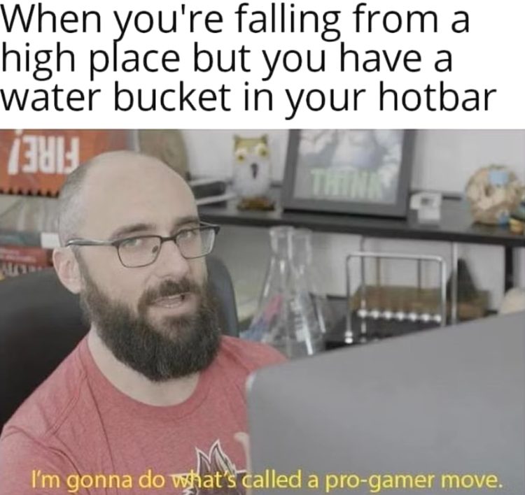 این میم از بازی ماینکرفت به حرکتهای مثلا حرفهای اشاره میکند.