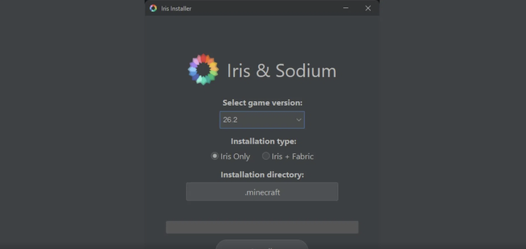 Iris installer می‌تواند Iris، Sodium و حتی Fabric را برای نسخه ۲۶.۲ ماینکرفت نصب کند.